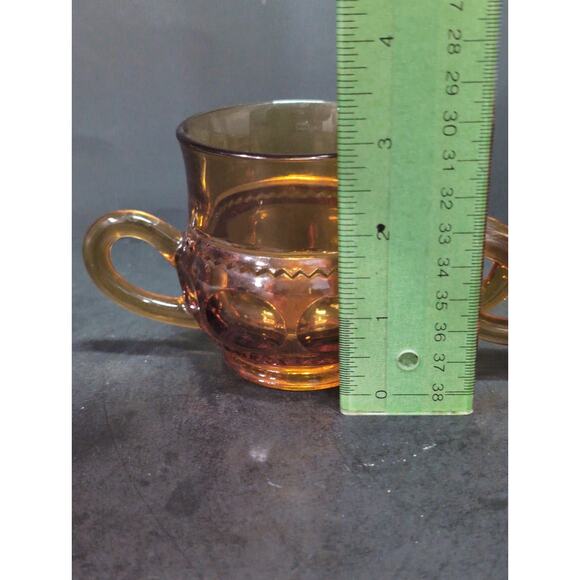 Indiana Glass Amber Kings Crown Creamer And Open Sugar Bowl, Vintage Yellow Glas - Picture 7 of 9